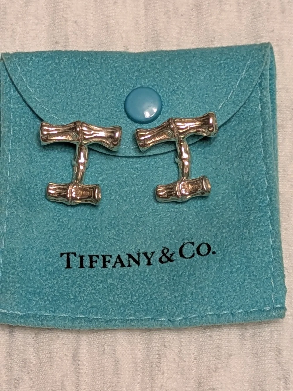 Authentic Vintage 1996 Tiffany & Co. Sterling Silver Bamboo Cufflinks w/Pouch